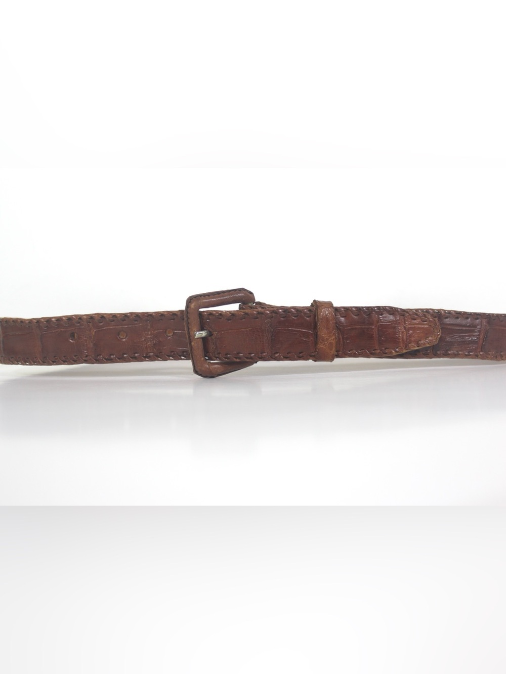 Handmade Tan Leather Croc Embossed Belt Self Covered Leather Buckle Hand Stitche